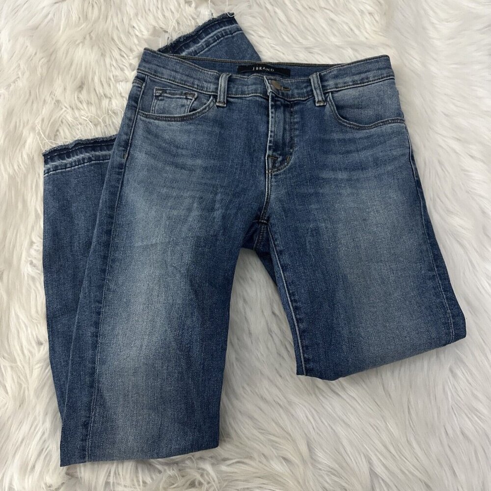 J Brand womens raw hem skinny jeans 25 medium wash stretch